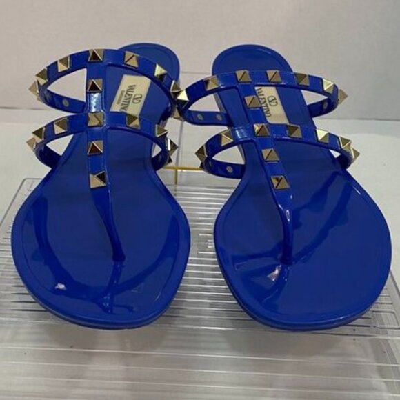 Valentino Garavani Rockstud Jelly Sandals Blue Electric PVC Slides 38 - Picture 11 of 13
